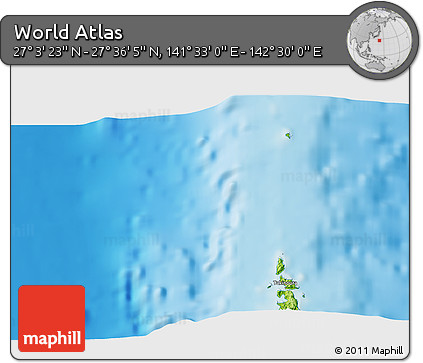 Physical 3D Map of the Area around 27° 19' 44" N, 142° 1' 30" E