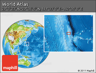 Physical Location Map of the Area around 27° 19' 44" N, 142° 1' 30" E
