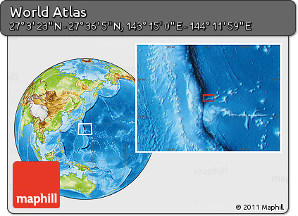 Physical Location Map of the Area around 27° 19' 44" N, 143° 43' 29" E