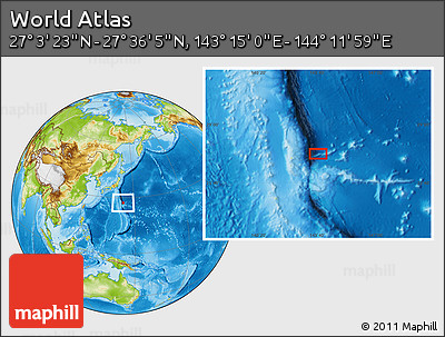 Physical Location Map of the Area around 27° 19' 44" N, 143° 43' 29" E