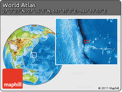 Physical Location Map of the Area around 27° 19' 44" N, 143° 43' 29" E