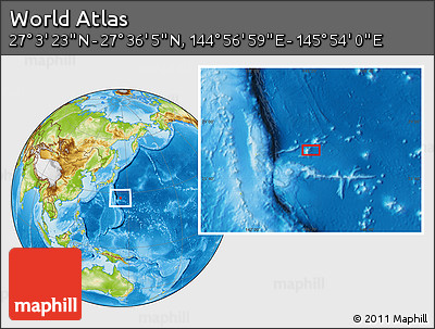 Physical Location Map of the Area around 27° 19' 44" N, 145° 25' 30" E