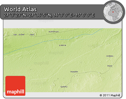 Physical 3D Map of the Area around 27° 19' 44" N, 14° 31' 30" E