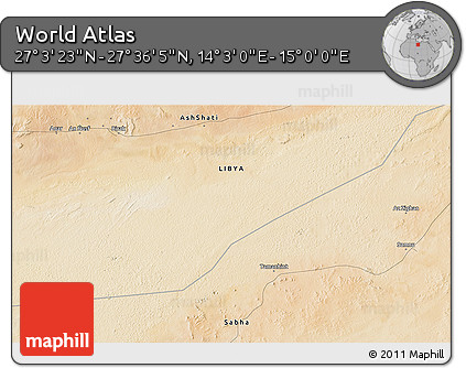 Satellite 3D Map of the Area around 27° 19' 44" N, 14° 31' 30" E