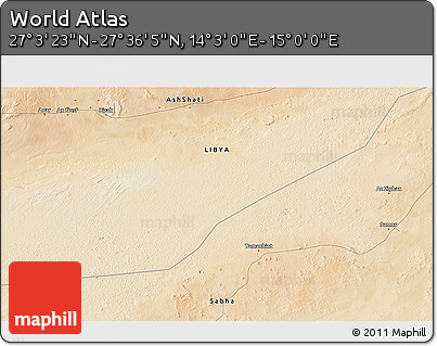 Satellite 3D Map of the Area around 27° 19' 44" N, 14° 31' 30" E