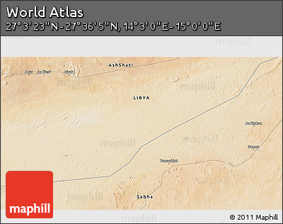 Satellite 3D Map of the Area around 27° 19' 44" N, 14° 31' 30" E