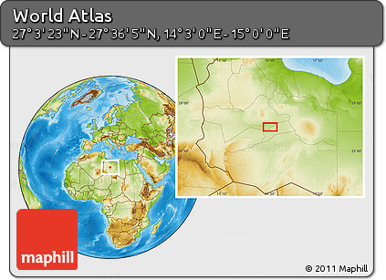 Physical Location Map of the Area around 27° 19' 44" N, 14° 31' 30" E