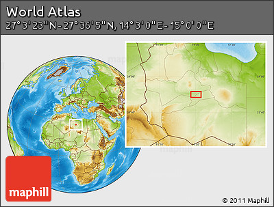 Physical Location Map of the Area around 27° 19' 44" N, 14° 31' 30" E