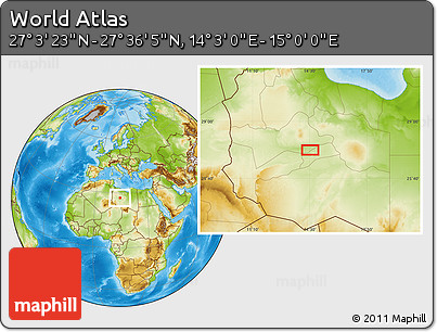 Physical Location Map of the Area around 27° 19' 44" N, 14° 31' 30" E