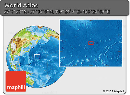Physical Location Map of the Area around 27° 19' 44" N, 159° 52' 30" E