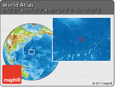 Physical Location Map of the Area around 27° 19' 44" N, 159° 52' 30" E