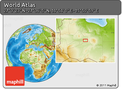 Physical Location Map of the Area around 27° 19' 44" N, 15° 22' 30" E