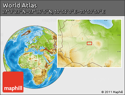 Physical Location Map of the Area around 27° 19' 44" N, 15° 22' 30" E