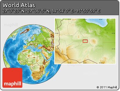 Physical Location Map of the Area around 27° 19' 44" N, 15° 22' 30" E