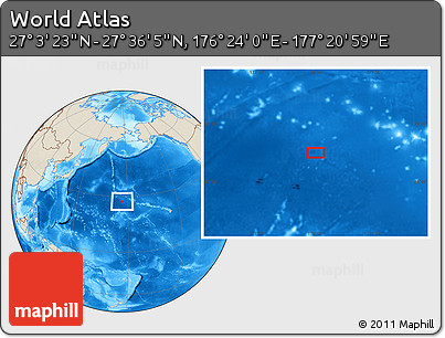Shaded Relief Location Map of the Area around 27° 19' 44" N, 176° 52' 30" E