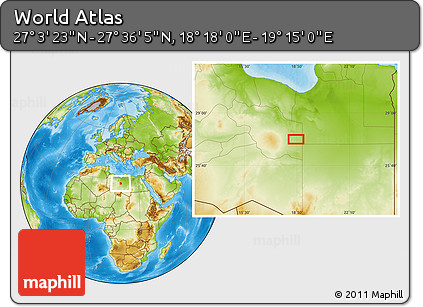 Physical Location Map of the Area around 27° 19' 44" N, 18° 46' 29" E