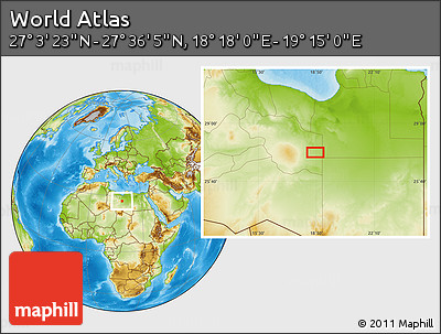 Physical Location Map of the Area around 27° 19' 44" N, 18° 46' 29" E