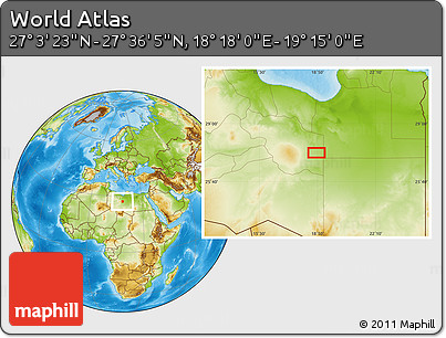 Physical Location Map of the Area around 27° 19' 44" N, 18° 46' 29" E