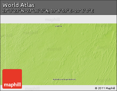 Physical 3D Map of the Area around 27° 19' 44" N, 19° 37' 30" E