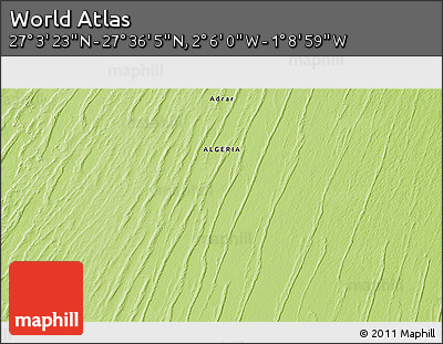 Physical 3D Map of the Area around 27° 19' 44" N, 1° 37' 30" W
