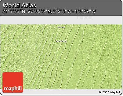 Physical 3D Map of the Area around 27° 19' 44" N, 1° 37' 30" W