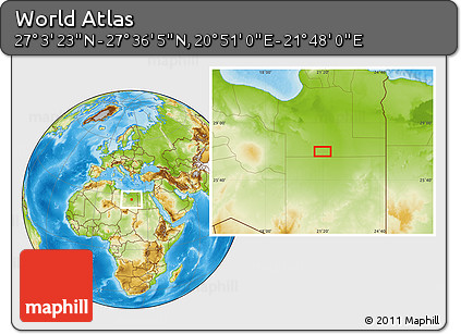 Physical Location Map of the Area around 27° 19' 44" N, 21° 19' 30" E