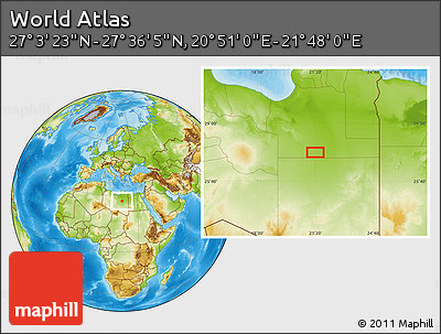 Physical Location Map of the Area around 27° 19' 44" N, 21° 19' 30" E