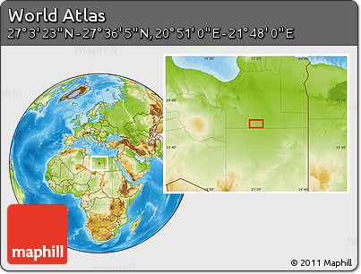 Physical Location Map of the Area around 27° 19' 44" N, 21° 19' 30" E