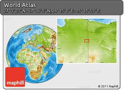 Physical Location Map of the Area around 27° 19' 44" N, 24° 43' 30" E
