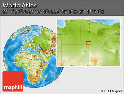 Physical Location Map of the Area around 27° 19' 44" N, 24° 43' 30" E
