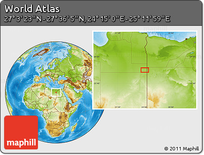 Physical Location Map of the Area around 27° 19' 44" N, 24° 43' 30" E