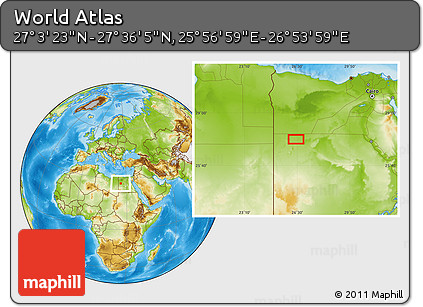 Physical Location Map of the Area around 27° 19' 44" N, 26° 25' 29" E