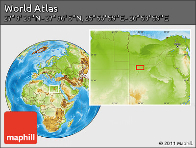 Physical Location Map of the Area around 27° 19' 44" N, 26° 25' 29" E