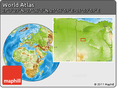 Physical Location Map of the Area around 27° 19' 44" N, 26° 25' 29" E