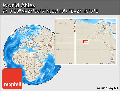 Shaded Relief Location Map of the Area around 27° 19' 44" N, 27° 16' 29" E