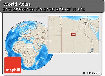 Shaded Relief Location Map of the Area around 27° 19' 44" N, 28° 7' 30" E