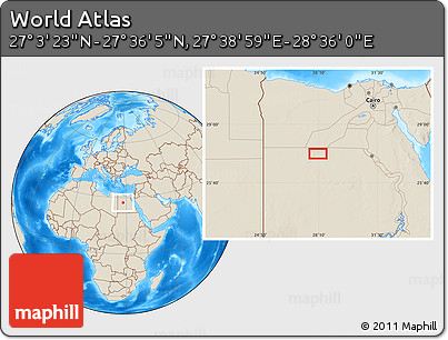 Shaded Relief Location Map of the Area around 27° 19' 44" N, 28° 7' 30" E
