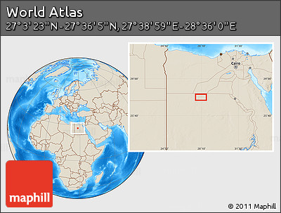 Shaded Relief Location Map of the Area around 27° 19' 44" N, 28° 7' 30" E
