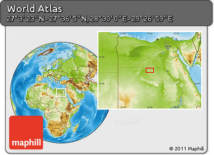 Physical Location Map of the Area around 27° 19' 44" N, 28° 58' 30" E
