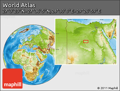 Physical Location Map of the Area around 27° 19' 44" N, 28° 58' 30" E