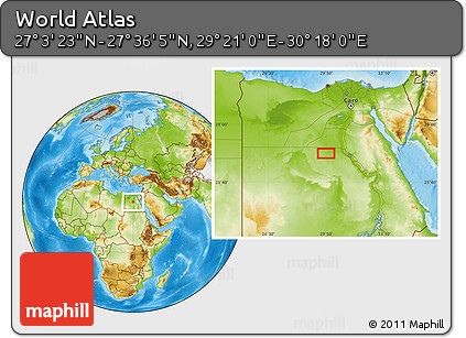 Physical Location Map of the Area around 27° 19' 44" N, 29° 49' 30" E