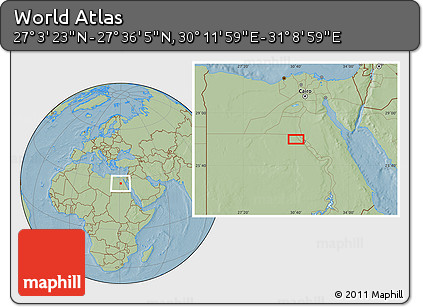 Savanna Style Location Map of the Area around 27° 19' 44" N, 30° 40' 29" E, hill shading