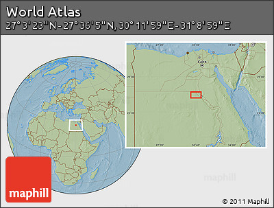 Savanna Style Location Map of the Area around 27° 19' 44" N, 30° 40' 29" E, hill shading