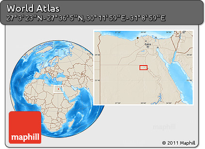 Shaded Relief Location Map of the Area around 27° 19' 44" N, 30° 40' 29" E