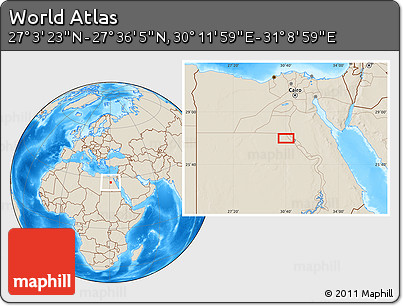 Shaded Relief Location Map of the Area around 27° 19' 44" N, 30° 40' 29" E