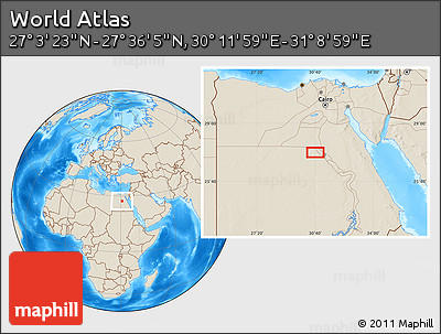 Shaded Relief Location Map of the Area around 27° 19' 44" N, 30° 40' 29" E