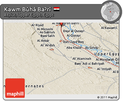 Shaded Relief Panoramic Map of Kawm Būhā Baḩrī