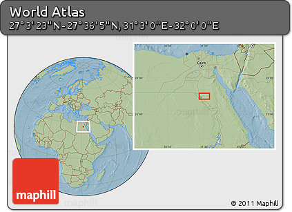 Savanna Style Location Map of the Area around 27° 19' 44" N, 31° 31' 29" E, hill shading