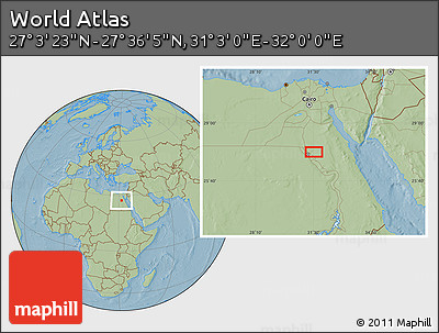 Savanna Style Location Map of the Area around 27° 19' 44" N, 31° 31' 29" E, hill shading