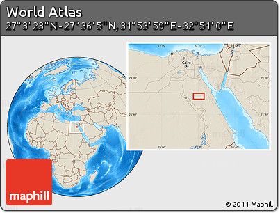 Shaded Relief Location Map of the Area around 27° 19' 44" N, 32° 22' 30" E
